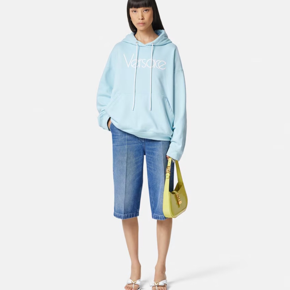 Versace iconic 1978 re-edition Logo Light Blue embroidered oversized hoodie 48